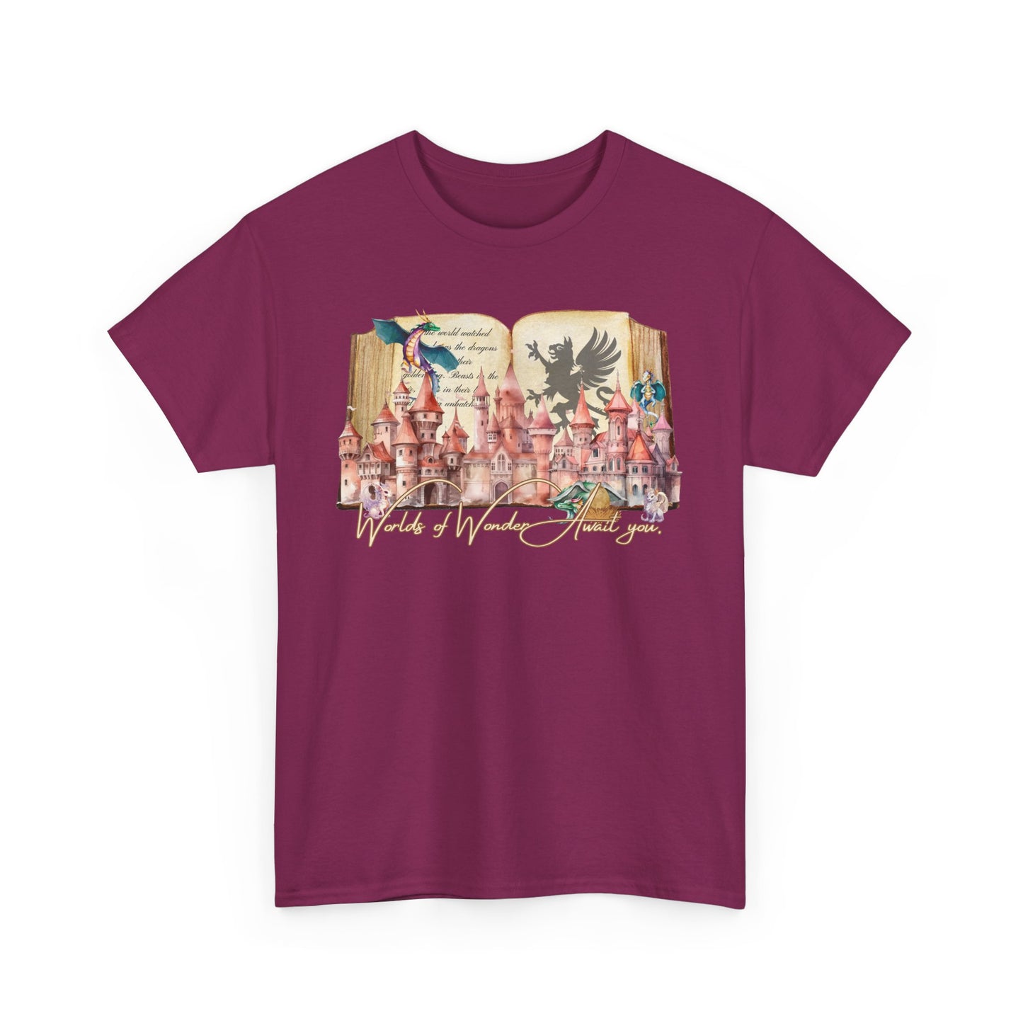 Magical Adventure Unisex Heavy Cotton Tee - Fantasy Castle & Creatures Design