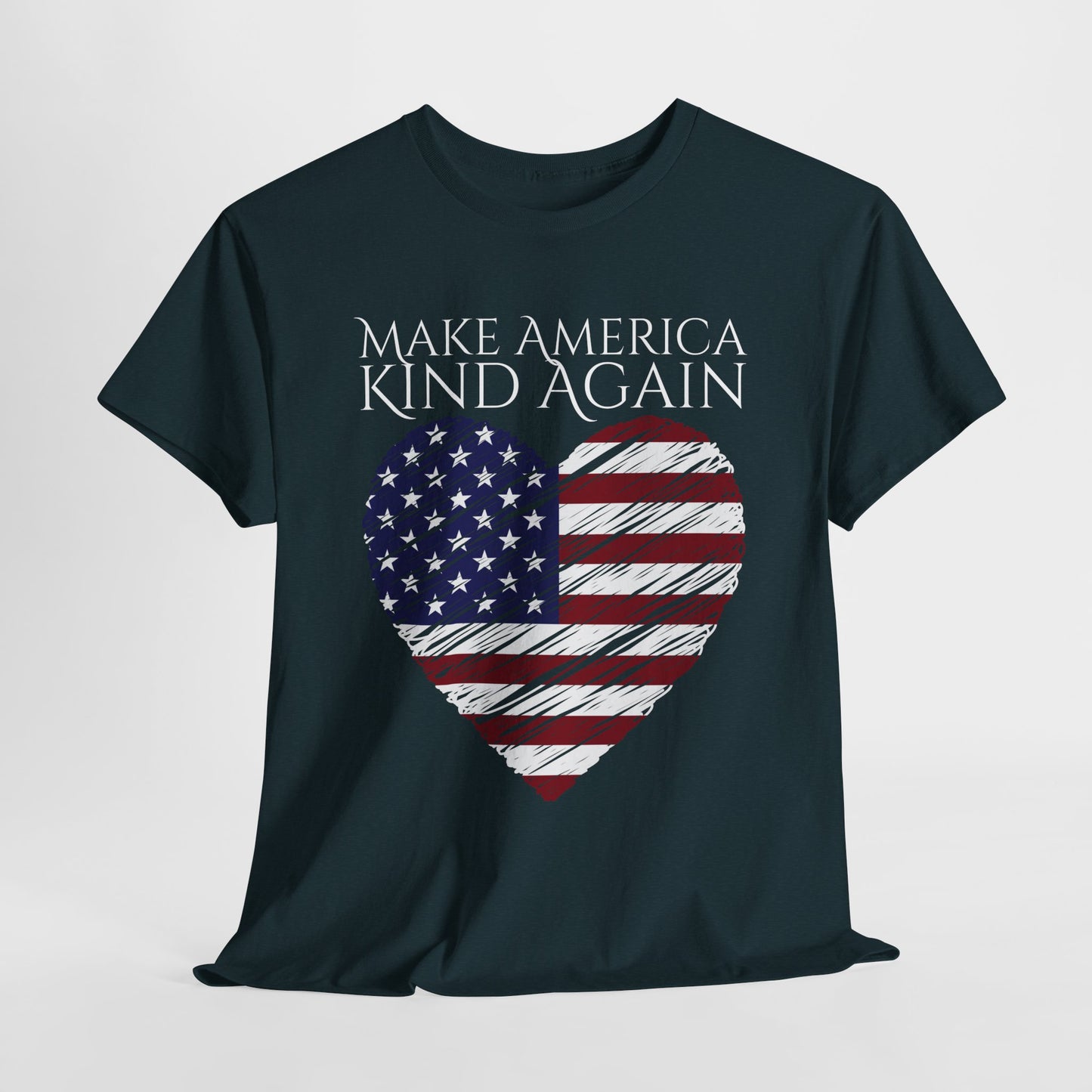 Make America Kind Again Unisex Heavy Cotton Tee - Patriotic Heart Design