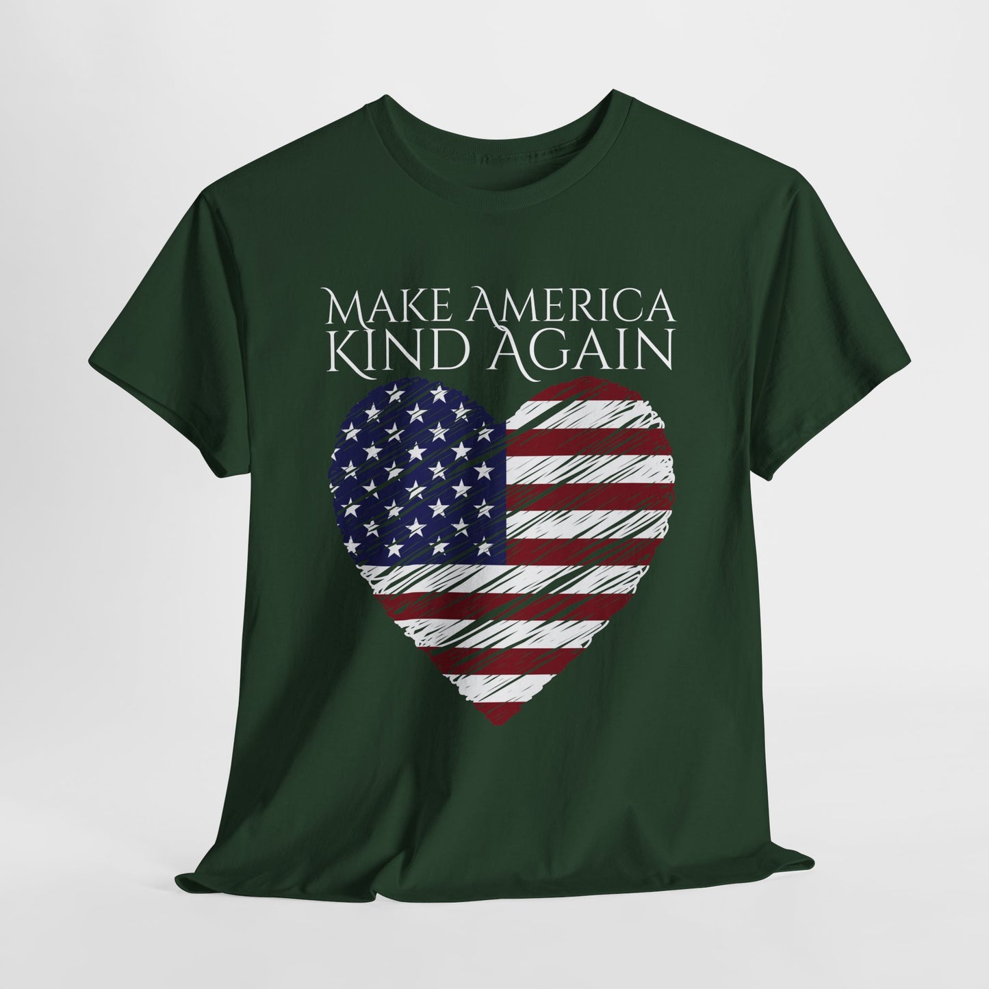 Make America Kind Again Unisex Heavy Cotton Tee - Patriotic Heart Design