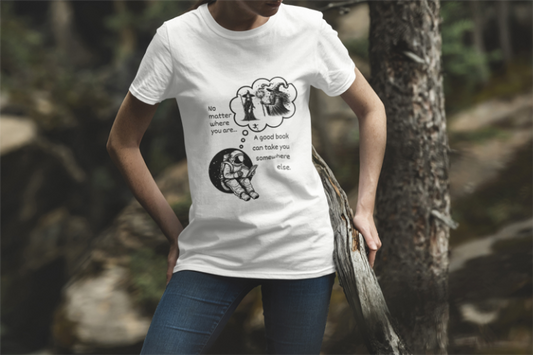Book Lover Unisex Tee - 'No matter where you are, a good book can take you somewhere else'
