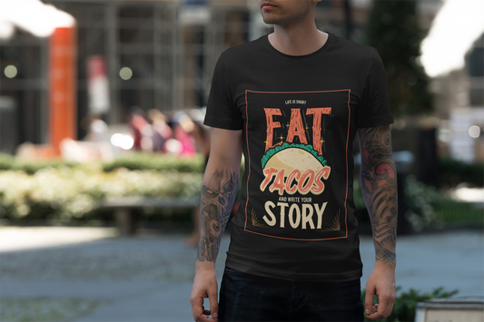 Eat Tacos Unisex Heavy Cotton Tee - Fun Taco Graphic Tee for Food Lovers