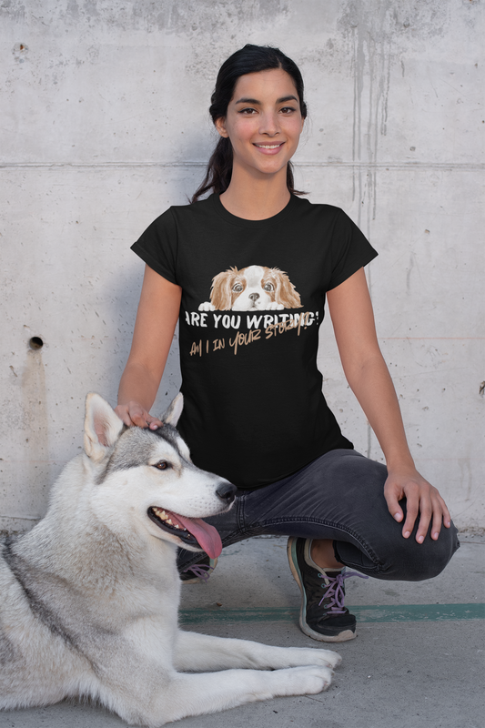 Unisex Heavy Cotton Tee - "Are You Writing?" Cute Dog Design
