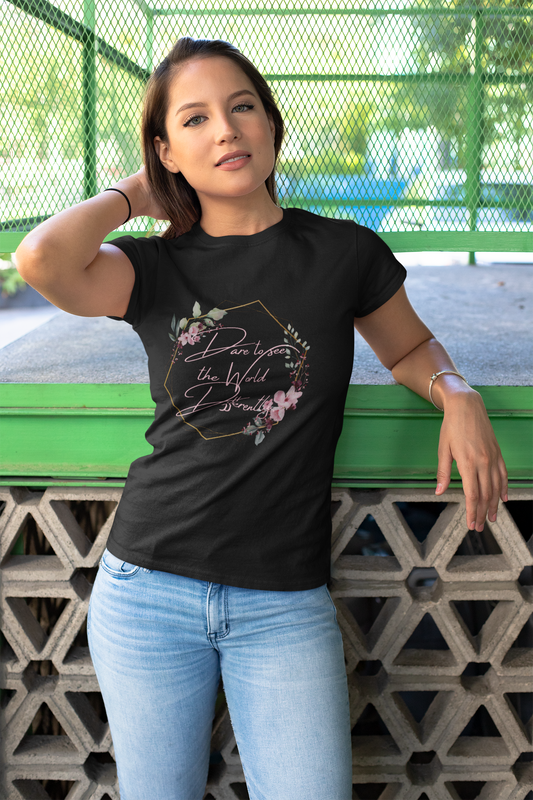 Dare to See the World Differently Unisex Heavy Cotton Tee - Inspirational Floral T-Shirt