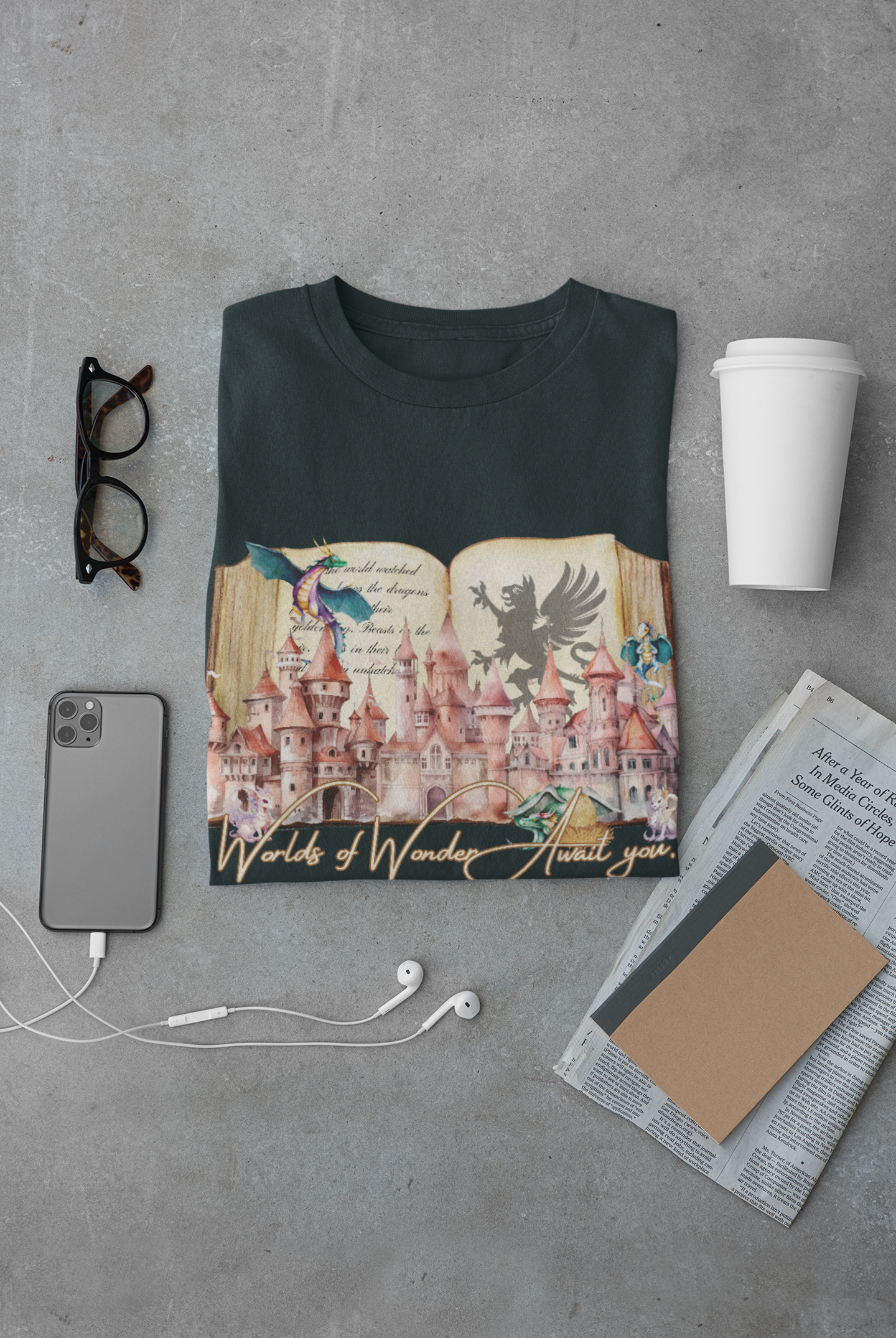 Magical Adventure Unisex Heavy Cotton Tee - Fantasy Castle & Creatures Design