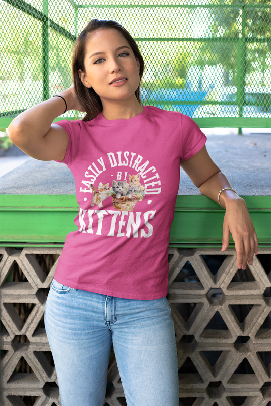 Easily Distracted by Kittens T-Shirt - Unisex Heavy Cotton Tee for Cat Lovers