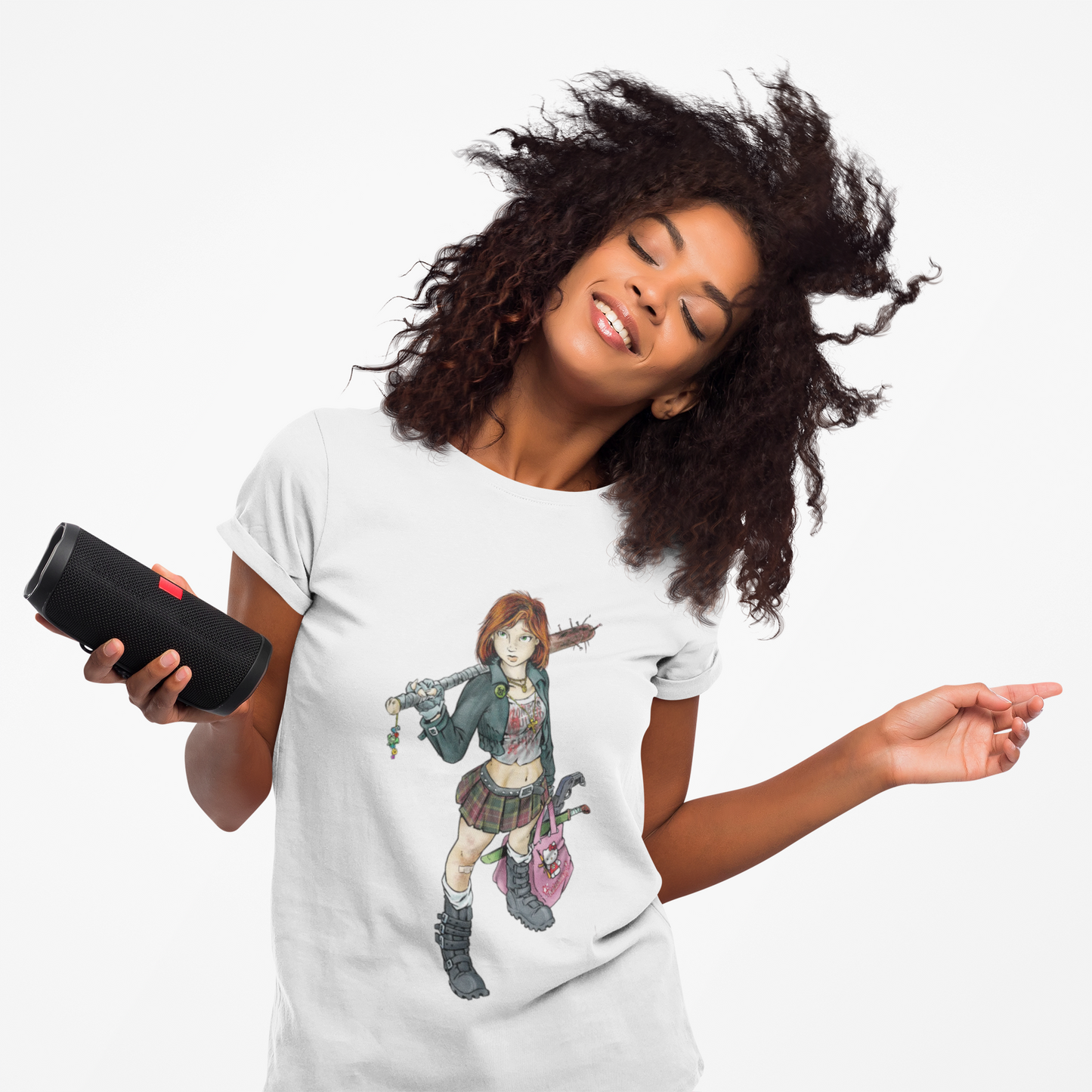 Punk Zombie Hunter Girl Illustration Shirt
