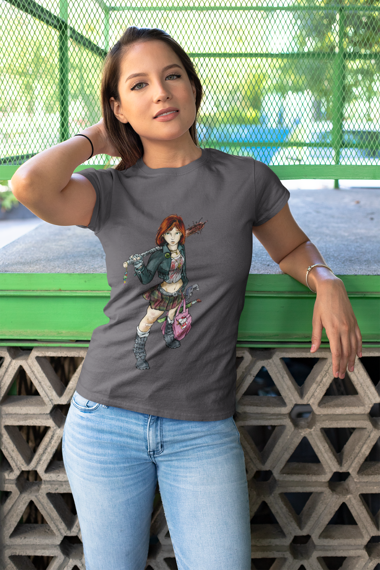 Punk Zombie Hunter Girl Illustration Shirt