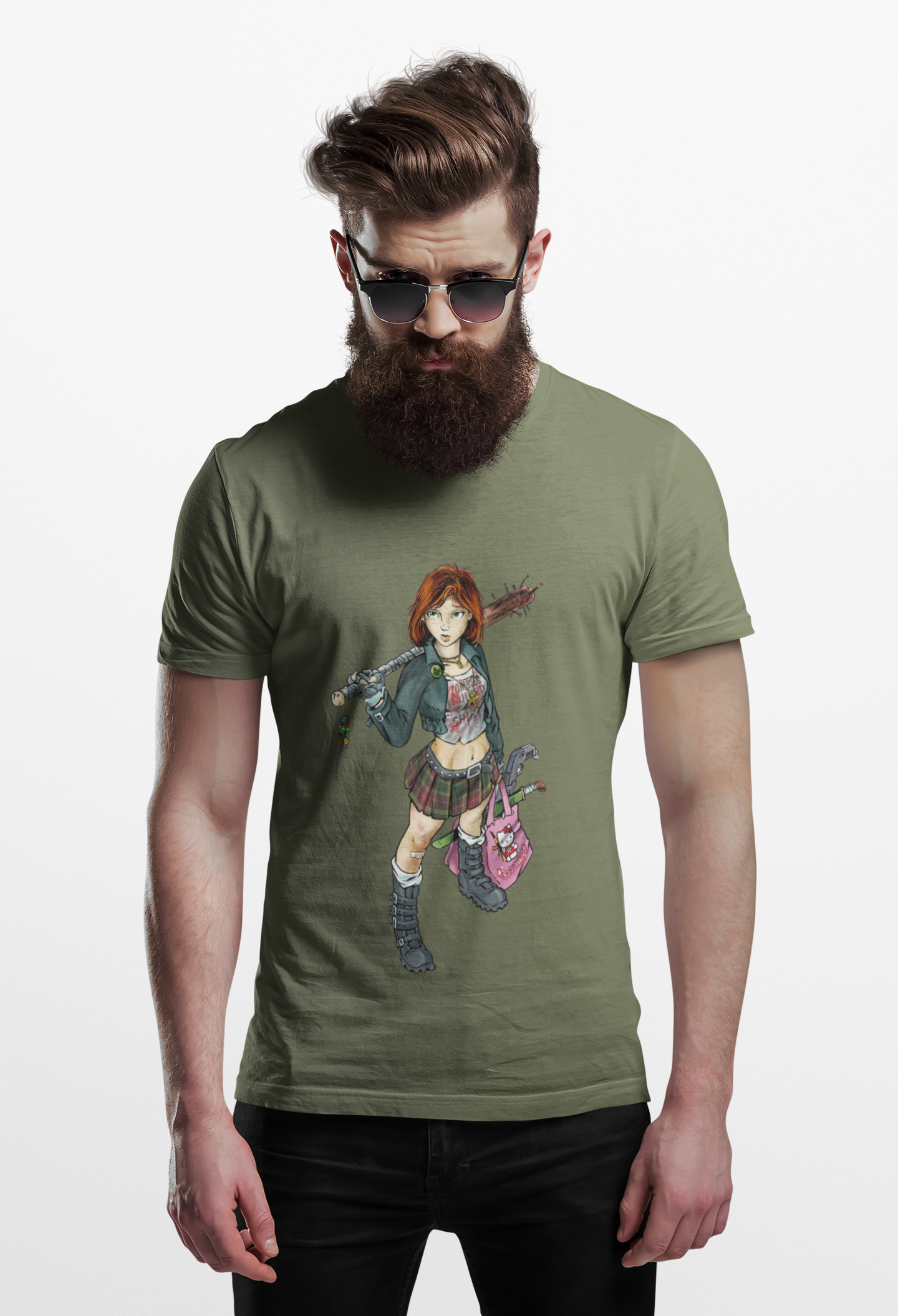 Punk Zombie Hunter Girl Illustration Shirt