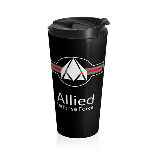 Automated Empire Black Stainless Steel Travel Mug — MerCorps and ADF Logos