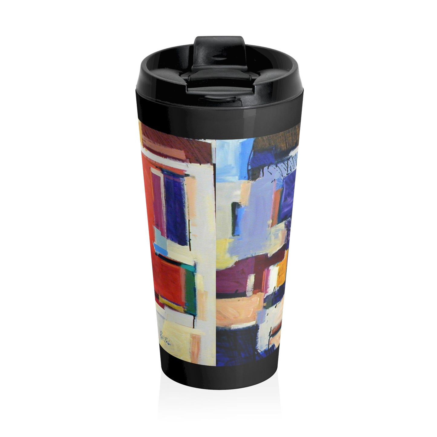 Abstract Cityscape Stainless Steel Travel Mug — Colorful Modern Art Design