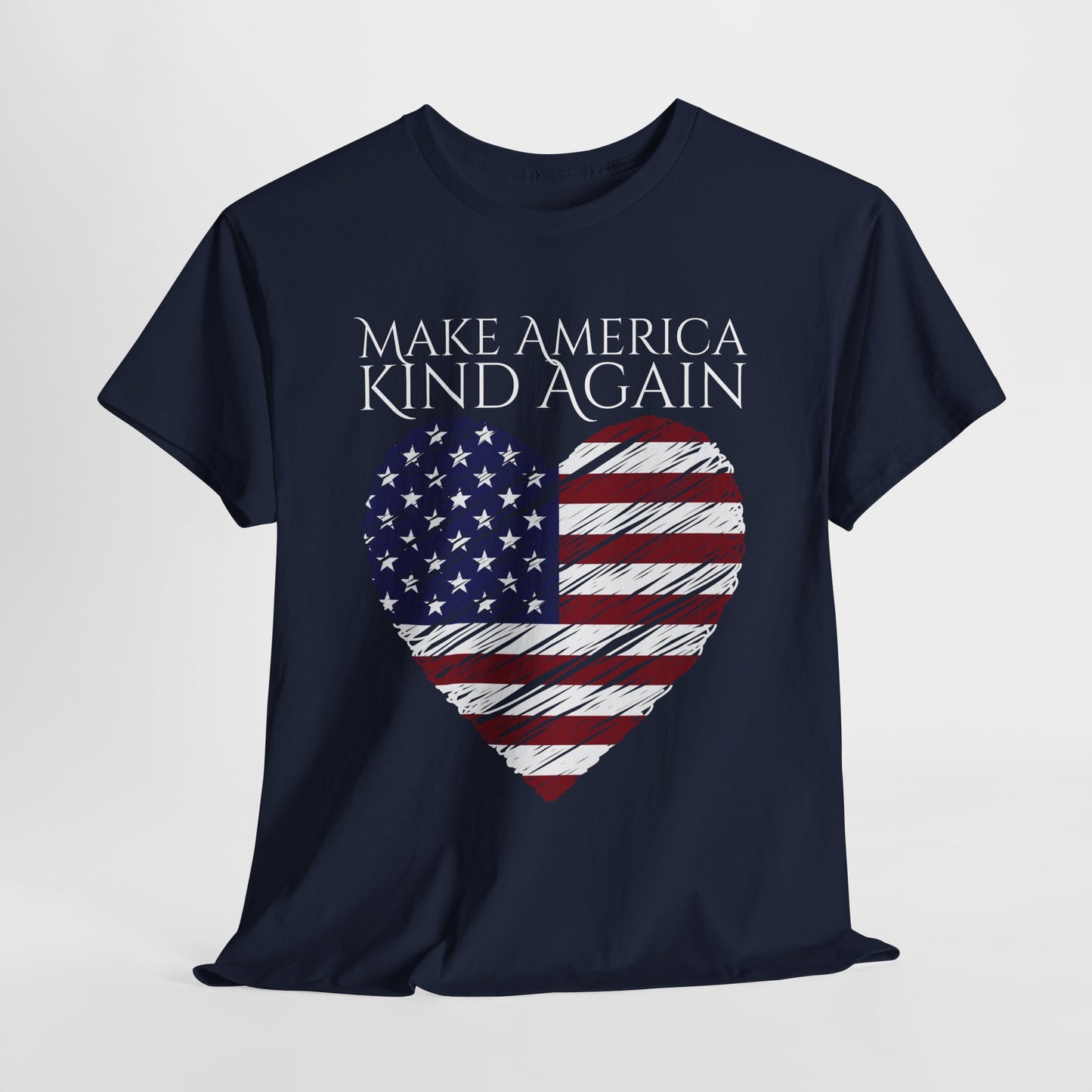 Make America Kind Again Unisex Heavy Cotton Tee - Patriotic Heart Design