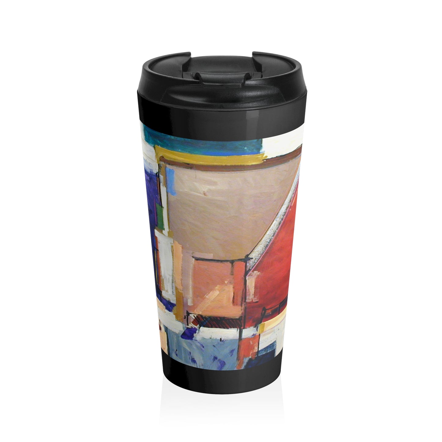 Abstract Cityscape Stainless Steel Travel Mug — Colorful Modern Art Design