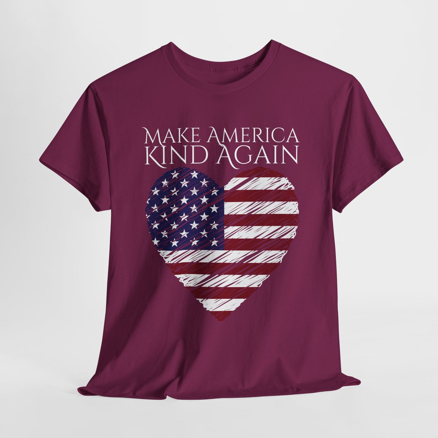 Make America Kind Again Unisex Heavy Cotton Tee - Patriotic Heart Design