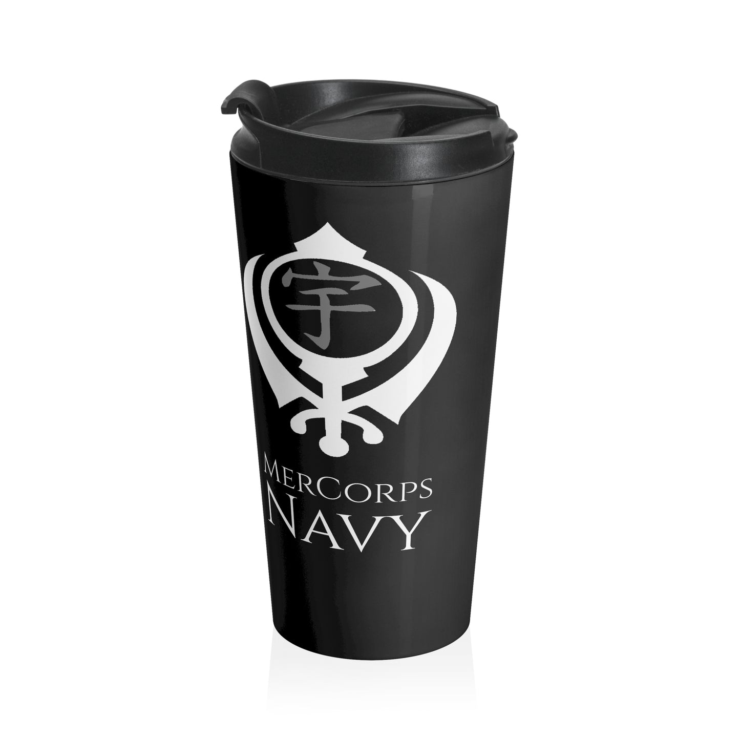 Automated Empire Black Stainless Steel Travel Mug — MerCorps and ADF Logos