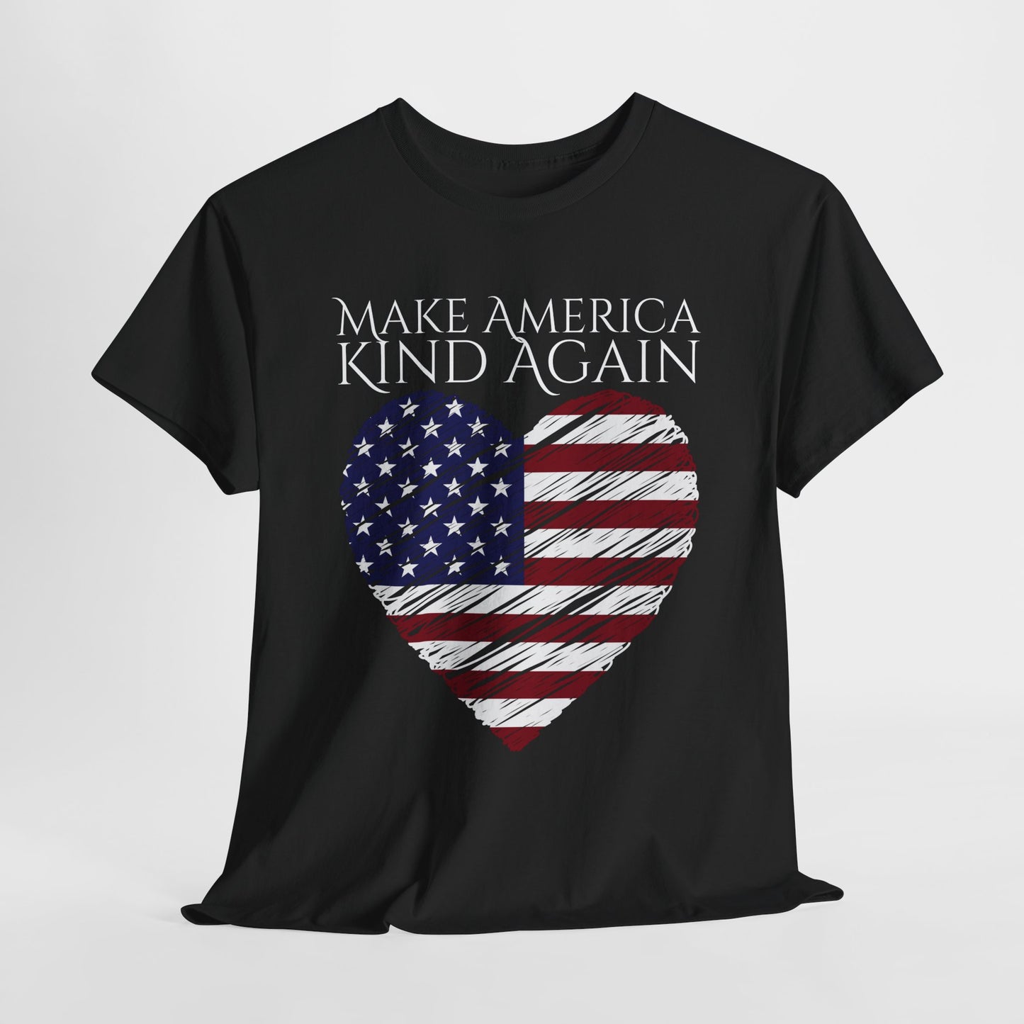 Make America Kind Again Unisex Heavy Cotton Tee - Patriotic Heart Design