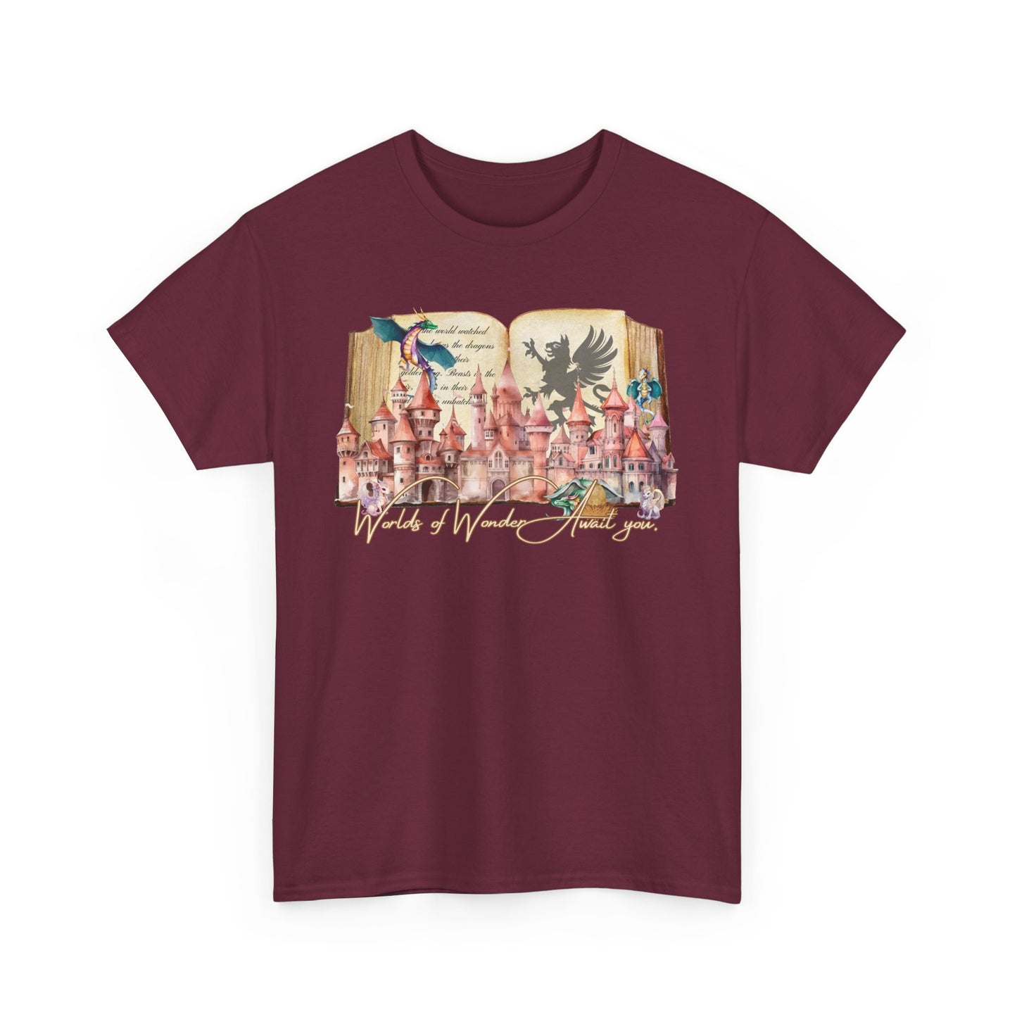 Magical Adventure Unisex Heavy Cotton Tee - Fantasy Castle & Creatures Design