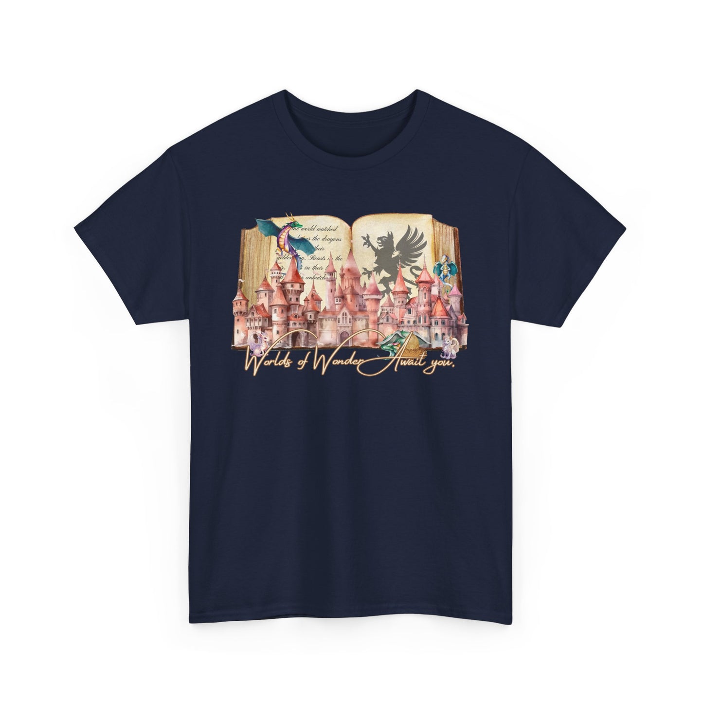Magical Adventure Unisex Heavy Cotton Tee - Fantasy Castle & Creatures Design