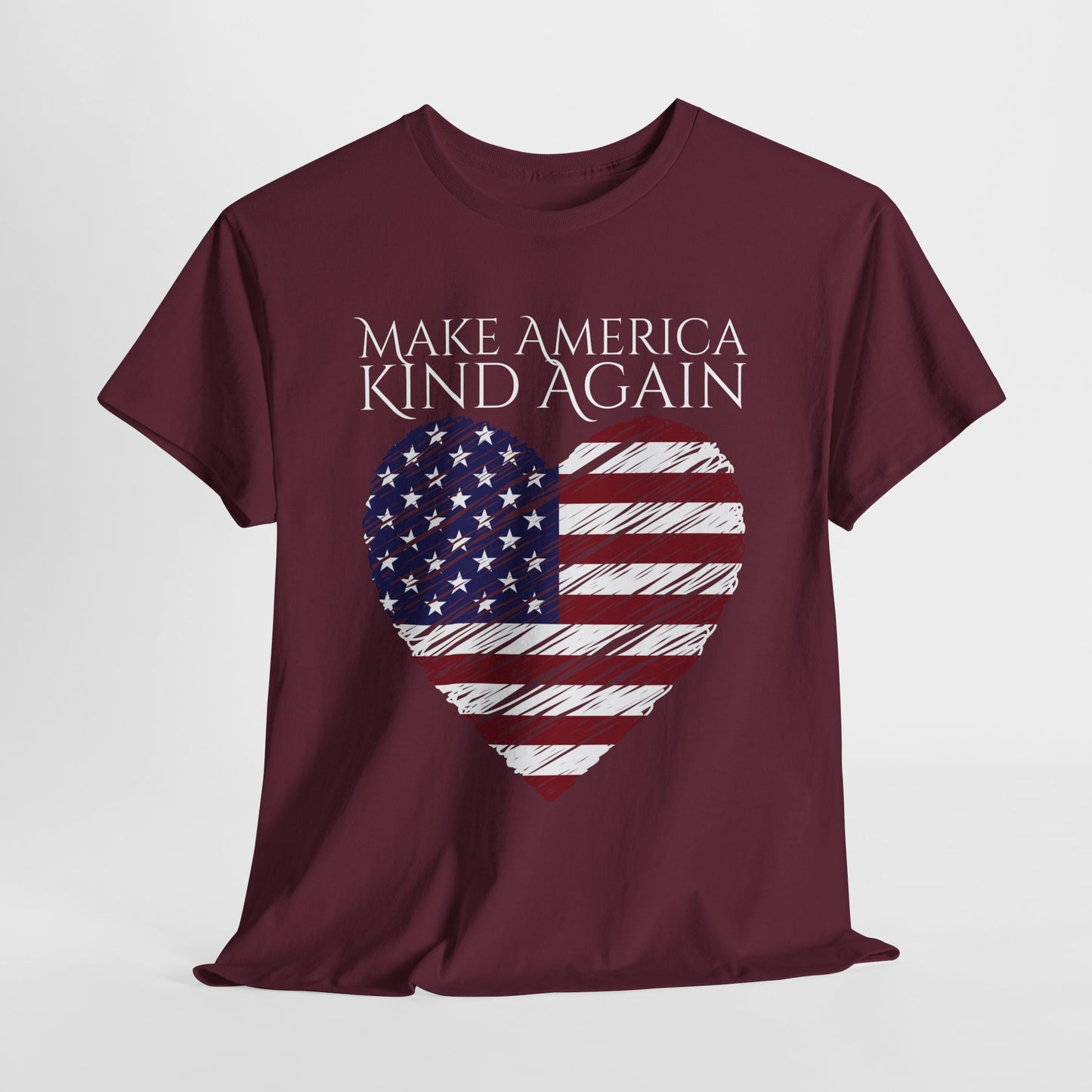 Make America Kind Again Unisex Heavy Cotton Tee - Patriotic Heart Design