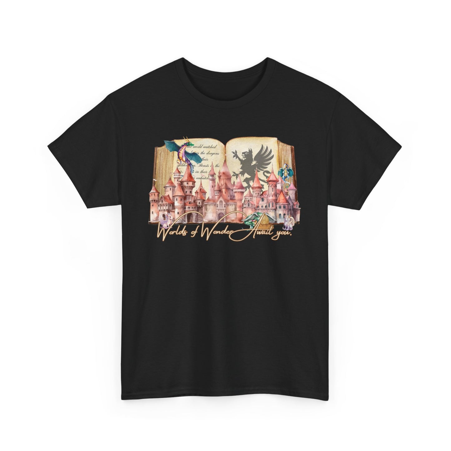 Magical Adventure Unisex Heavy Cotton Tee - Fantasy Castle & Creatures Design